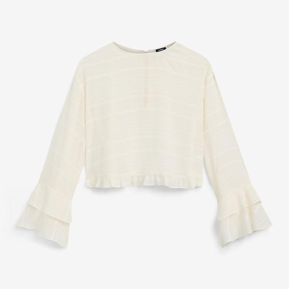 Express flowy sheer cream blouse with bell sleeves in size S
